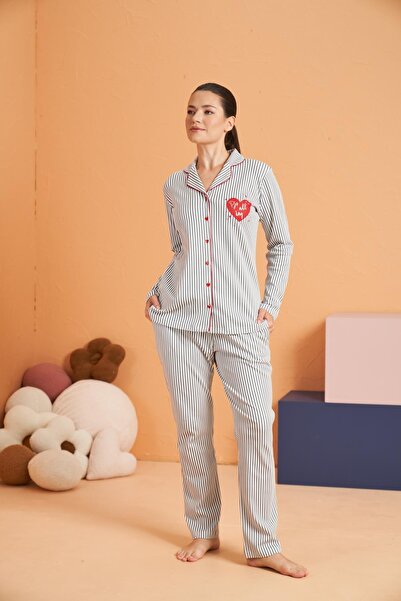 PJS KADIN DÜĞMELİ PİJAMA TAKIM