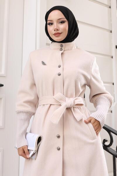 Modamihram Palton cu detaliu broșă bej 19279