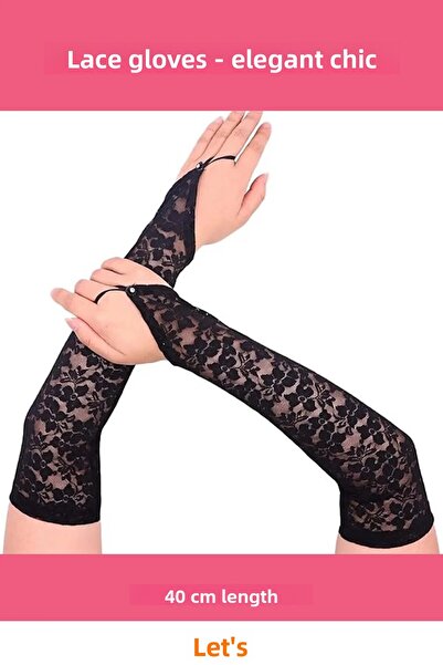 Letsii Elegant Lace Gloves with Finger Straps 40 cm