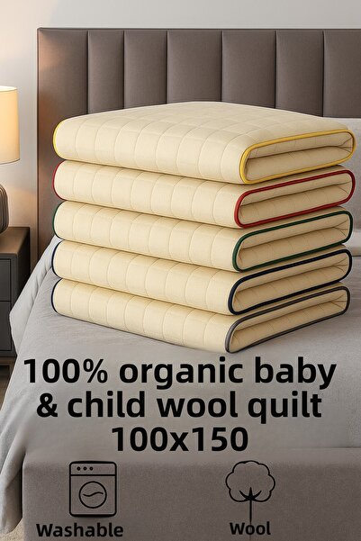 MEŞELİ TEKSTİL Baby Kids Wool Quilt Washable 100% Organic |   Durable Quick Dry Piped Detail