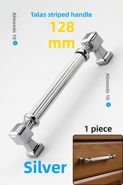 Badem10 Talas 128 mm Striped Chrome Color Metal Handle Furniture Drawer Kitchen Cabinet Cupboard Handles Kulb 22.4 cm