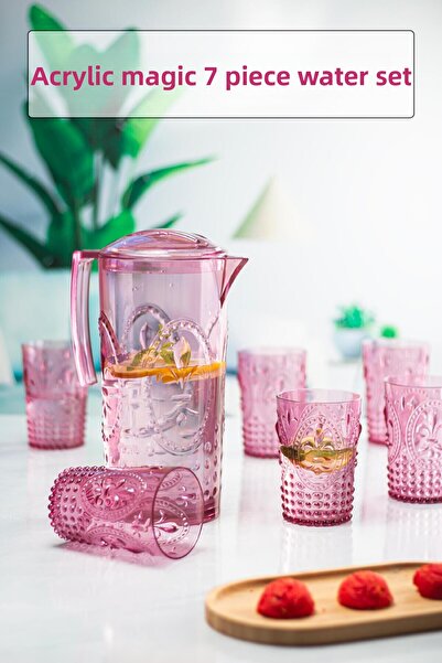 Mustran إبريق أكريليك بسعة 2.3 لتر ومجموعة من 6 قطع وكوب قهوة مشروب غازي سعة ...