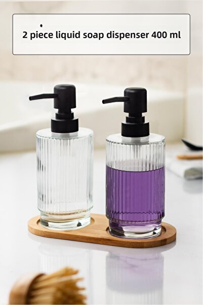 Mustran مجموعة من 2 موزع صابون سائل بقاعدة من الخيزران