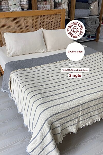 sutra Σετ ύπνου μονόκλινο από 100% βαμβάκι 8 στρώσεων μουσελίνα με πάπλωμα και ελαστικά σεντόνια