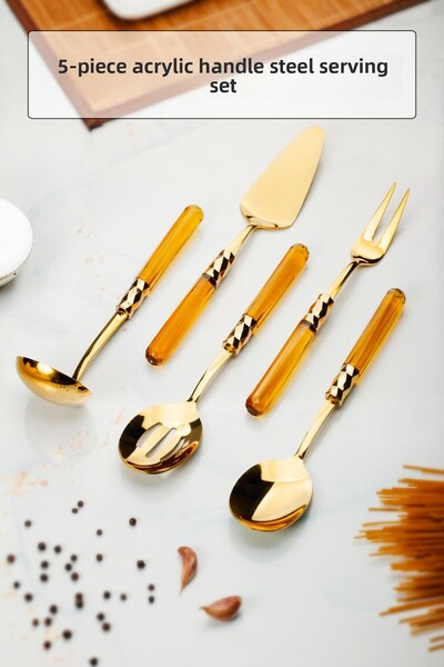 Mustran طقم تقديم ذهبي مكون من 5 قطع ومجموعة تقديم العرض باللون الكهرماني (مغ...