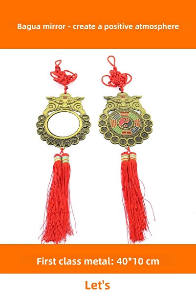 Letsii منتج ديكور مرآة باجوا معدنية مقاس 40 × 10 سم بطابع فنغ شوي