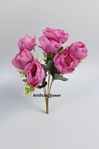Yapay Çiçek Deposu Artificial Flower 7-Piece Casual Peony Rose Bouquet Fuchsia 45 cm