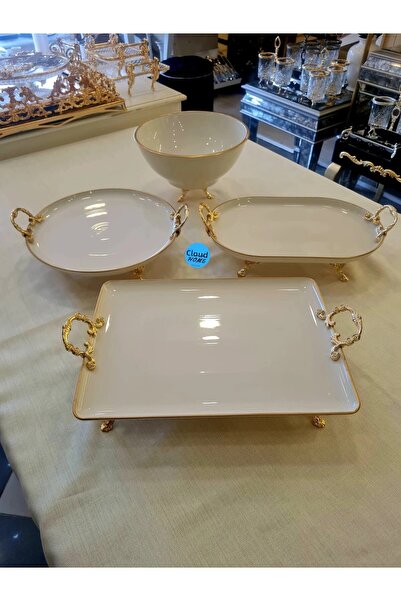 BULUTHOMEAKSESUAR طقم تقديم من البورسلين مكون من 4 قطع ذهبي اللون