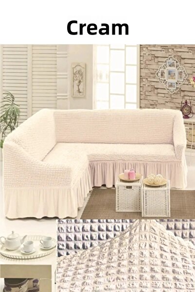 EJMEL Husa pentru canapea de colț L din material Bürümcük, cu fustă. 1 husă p...