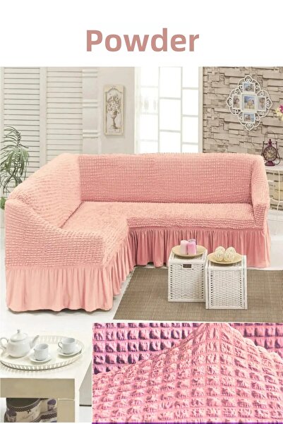 EJMEL Husa pentru canapea de colț L din material Bürümcük, cu fustă. 1 husă p...