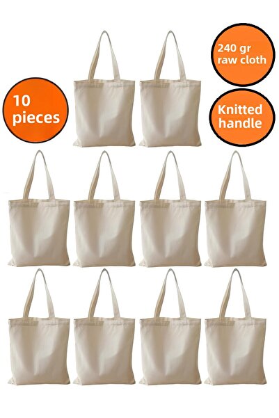 MUTURA Unprinted Raw Cloth Bag 240 Gr. Knitted Handle Suitable for Fabric Pun...