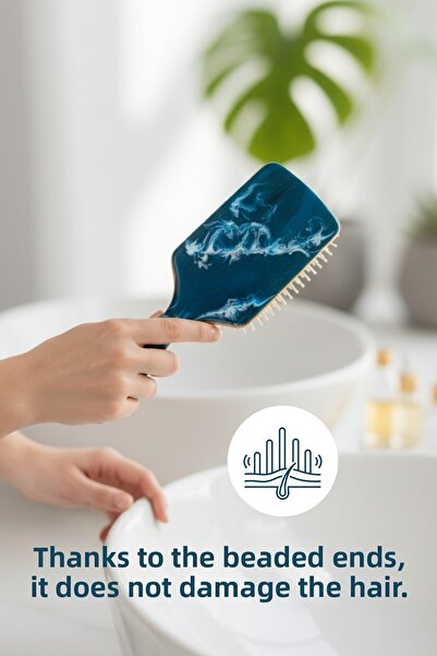 ELSA Professional Natural Wooden Handle Artistic Design Hair Brush - Massaging Effect & Detangling