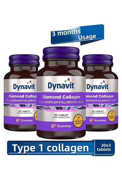 Dynavit مركب الكولاجين وحمض الهيالورونيك 30 قرص × 3 - للشعر والبشرة والأظافر - ببتيد متحلل من النوع الأول من كولاجين السمك