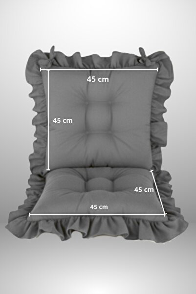 MİNDERHAN Backrested Fringed Chair Cushion 45X45 cm Gray Color