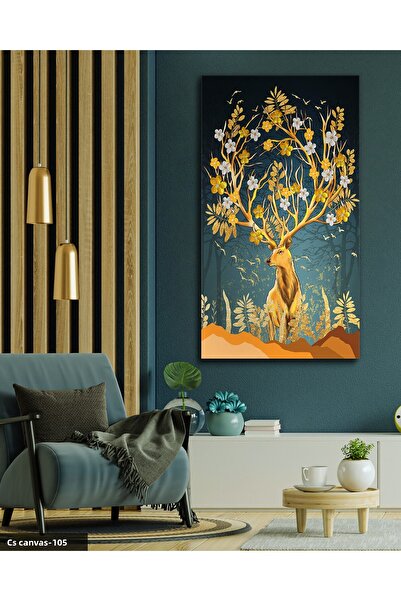 CeSht Pânză dintr-o singură bucată cu cerb cu coarne de flori, pictură pe pânză