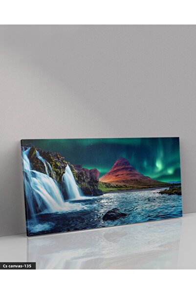 CeSht Waterfall Night Northern Lights One Piece Canvas, Canvas Painting