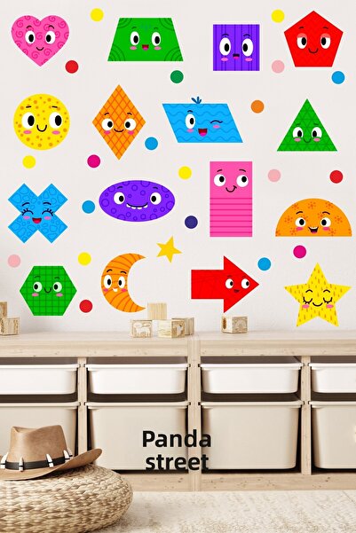 PANDA SOKAĞI مجموعة ملصقات زجاجية لأبواب غرفة الأطفال التعليمية بأشكال هندسية...