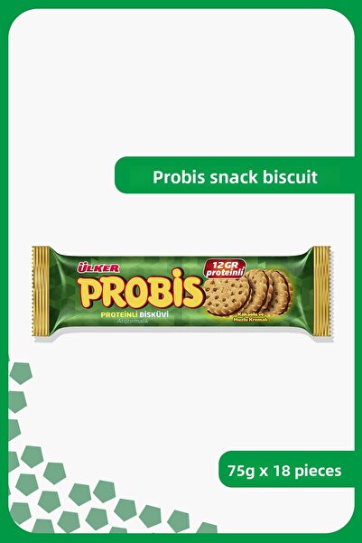Ülker بسكويت بروبيس بالبروتين - بالكاكاو والكريمة والموز - 75 جرام - 18 قطعة