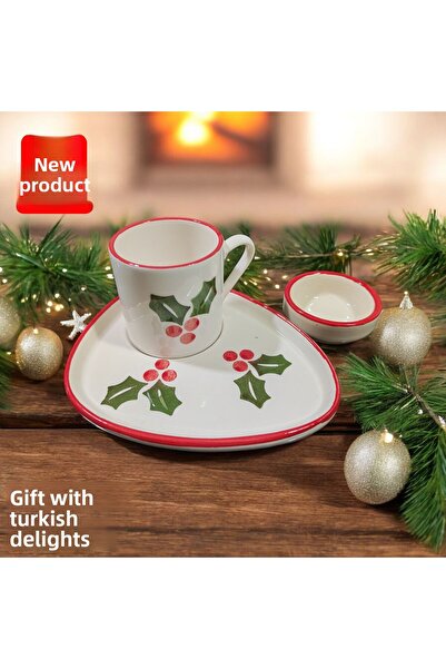 Ganita home Coffee Cup New Year Special Ceramic Turkish Delight Bowl Gift Kokina Flower Presentation Plate Single Person