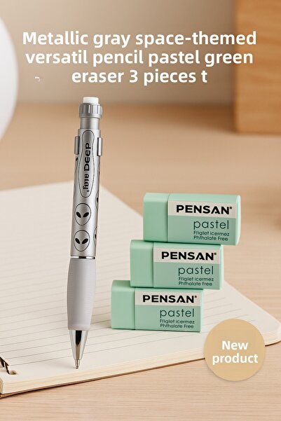 KarmaOfis قلم معدني رمادي اللون + ممحاة برتقالية باستيل 3 قطع