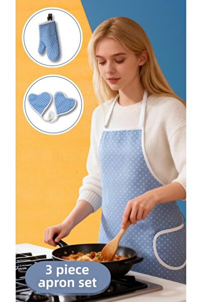 MODALİN Polka Dot Kitchen Set 3-Piece – Waterproof Heat Resistant Apron + Gloves + Holder