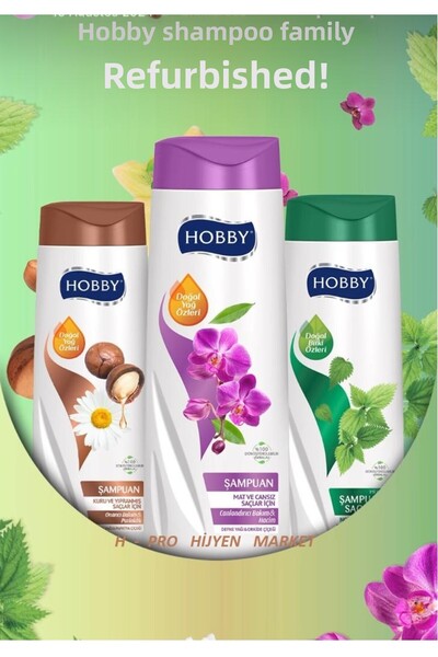 Hobby Shampoo Series, Argan Oil and Chamomile, Laurel Oil and Orchid Flower, Rosemary Extract