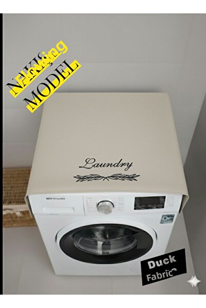 BeybiNest Embroidered Liquid and Stain Resistant Duck Fabric Washing Machine Cover Cream