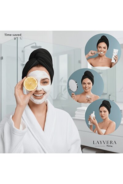 Layvera منشفة الشعر |   منشفة شعر سوداء - منشفة مكياج - بأزرار أكريليك - 100%...