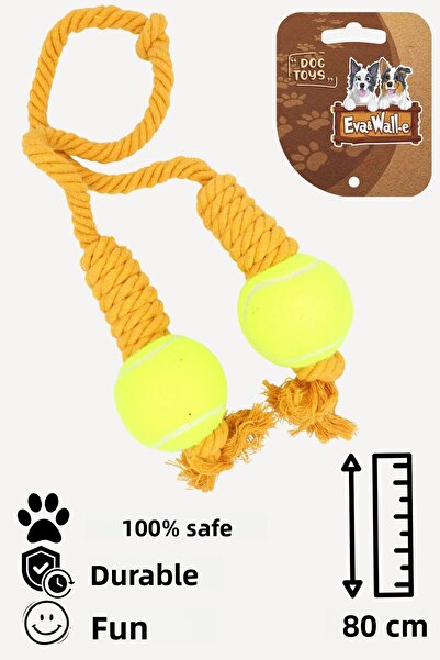 Eva & Wall-e Tennis Ball Bulk Rope Dog Toy |   Durable Pull String Fetch Ball for Medium and Large Breeds