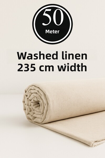 Morlay 50 Meters Washed Raw Natural Linen Fabric - 235 cm Width - Organic - Natural - Punch - Upholstery Fabric