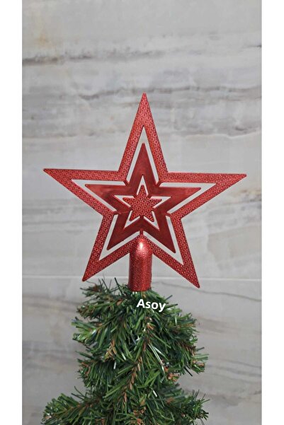 asöy Steaua de Crăciun din brad roșu, stea de vârf, ornament roșu, 18 cm, 1 b...