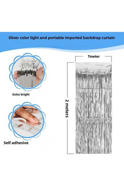 ZERO LAND Mtxdpn Silver Color Extra Metalized Shiny Fringed Backdrop Curtain Imported a Grade (101149) 1X2 Meter