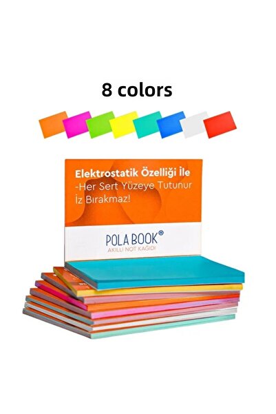 Çılgıntrend Electrostatic Adhesive Smart Note Paper Set 7X10 cm – 50 Sheets Practical Office Memo Pad 8 Colors