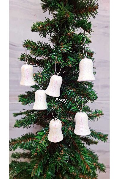 asöy Ornament pentru brad de Crăciun 4 cm Cici Clopot alb cu sclipici Ornamen...