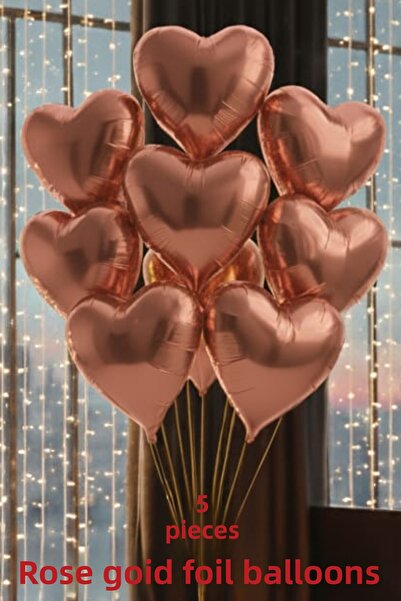 SkyPop 5 قطع بالونات فويل على شكل قلب ذهبي وردي مقاس 45 سم، للحبيب، يوم خاص، ...