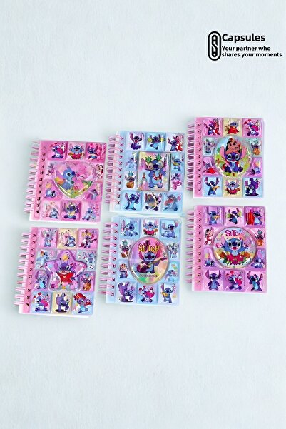 HEDİYEVİM 1 Piece Cute Stitch Water Cover Notebook – 12 Stickers + 56 Pages Concept Water Sticker Notepad