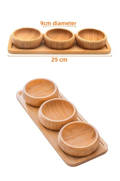 EZMK EV GEREÇLERİ Bamboo Snack Bowl with Stand, Set of 3 Snack Bowls, Treat and Presentation Bowl Set, 9 cm Diameter, 1 Set
