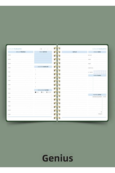 Dahiyen A5 Spiral Linen Undated Planner Agenda - Green Hard Cover