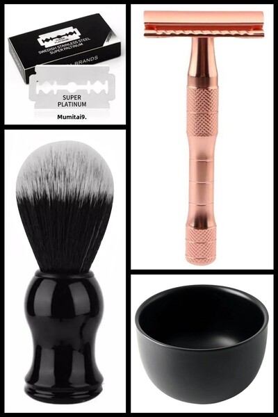 Qualis ماكينة حلاقة معدنية بالكامل S29 + فرشاة F2 + وعاء + 5 شفرات حلاقة بلات...