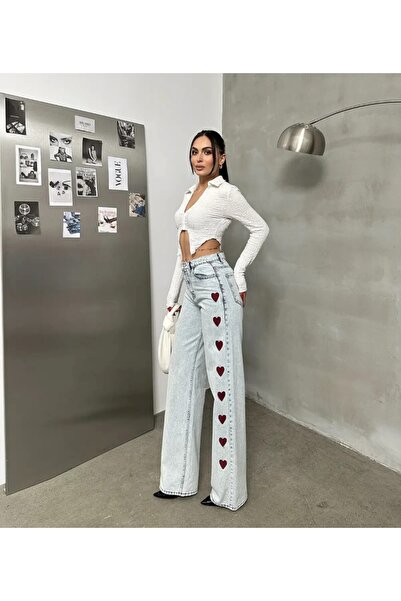 Weekeep Κέντημα με λεπτομέρεια καρδιάς Unisex Jean παντελόνι