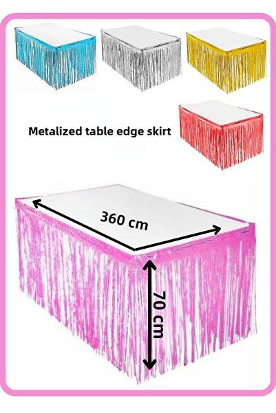 FESTİLO Table Skirt Metallic Pink Shiny Tasseled 360 cm Length 70 cm Height