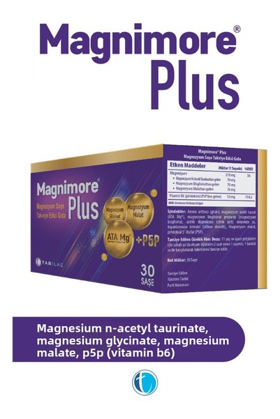 Magnimore Plus Magnesium 30 Sachets N-Acetyl Taurinate Bisglycinate Malate Vitamin B6 P5P