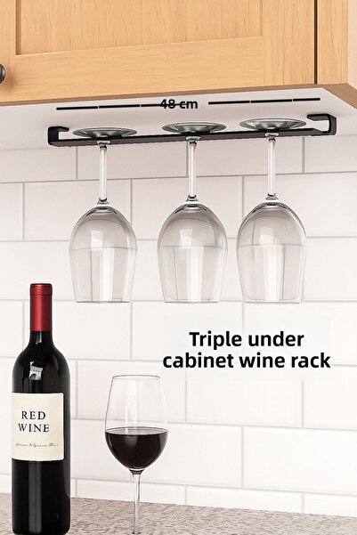 VENON 3-Piece Metal Goblet Rack with 3 Goblet Capacity – under Cabinet Mounting, Stylish and Practical Use