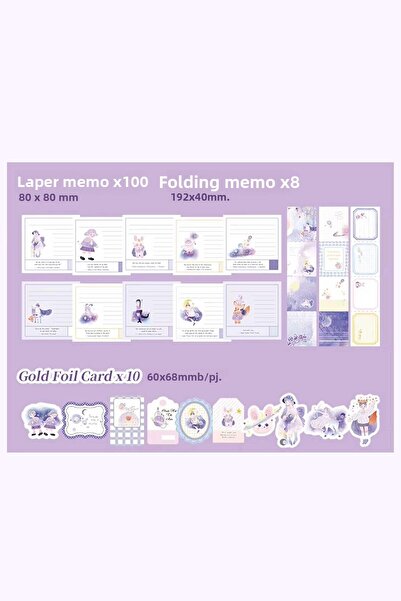 Buka Shops مجموعة فاخرة من سلسلة 'القمر الأرجواني' تتكون من 149 قطعة، دفتر ملاحظات مغناطيسي في علبة، شريط لاصق، مجموعة يوميات