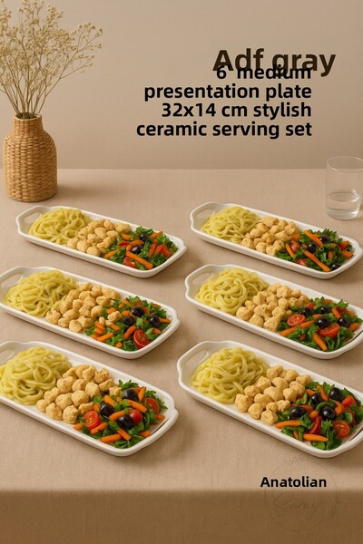 Anadolu Saray 6-Piece Medium Presentation Plate 32X14 cm – Stylish Ceramic Serving Set Chicken World Presentation Model
