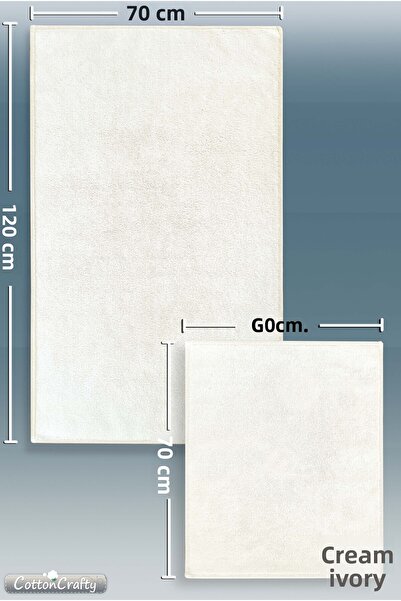 Cotton Crafty Cotton Woven Water Absorbent Bath Mat Set, Bathroom Rug Plain Pattern Set of 2 70X120 cm - 60X70 cm