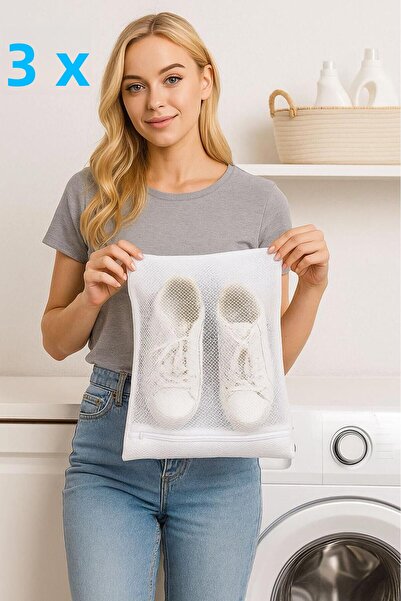 MorBebe 3 броя мрежа за пране на обувки с цип, бяла