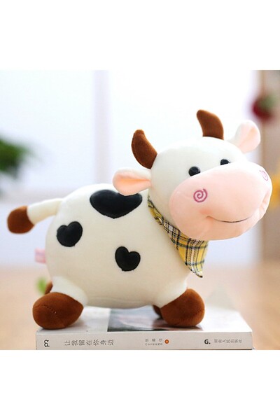 Choice لعبة بقرة بيضاء كرتونية لطيفة بطول 17 سم، لعبة ماشية ناعمة، لعبة قطيفة...