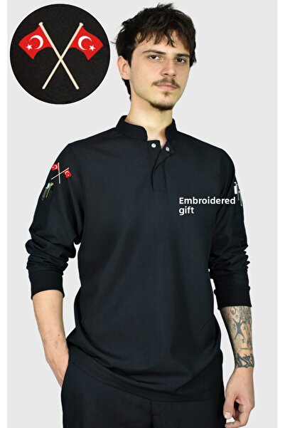 Üniformanya سترة طاهي سوداء مع تطريز العلم التركي والاسم، هدية مميزة، زي الطاهي، قميص الطاهي