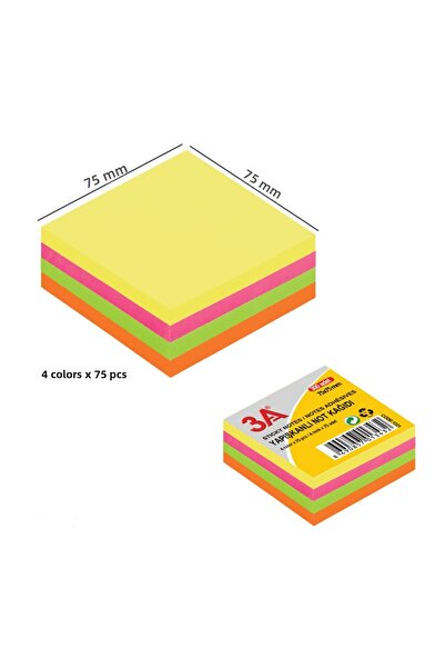 3A ورق ملاحظات لاصق مكعب 75×75 مم 4 ألوان × 75 قطعة